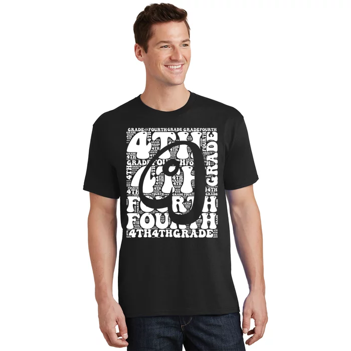 Typography Groovy Fourth Grade Teacher Back To School T-Shirt