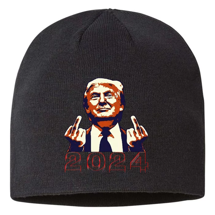 Trump Giving Finger 2024 Flipping Off Design 8 1/2in Sustainable Knit Beanie