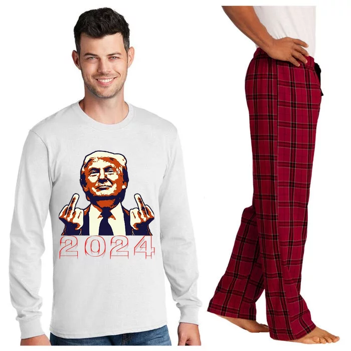 Trump Giving Finger 2024 Flipping Off Design Long Sleeve Pajama Set