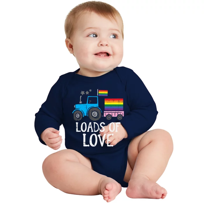 Tractor Gay Flag Loads Of Love Cute Rainbow Pride Lgbt Truck Gift Baby Long Sleeve Bodysuit