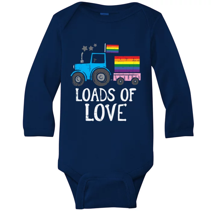 Tractor Gay Flag Loads Of Love Cute Rainbow Pride Lgbt Truck Gift Baby Long Sleeve Bodysuit