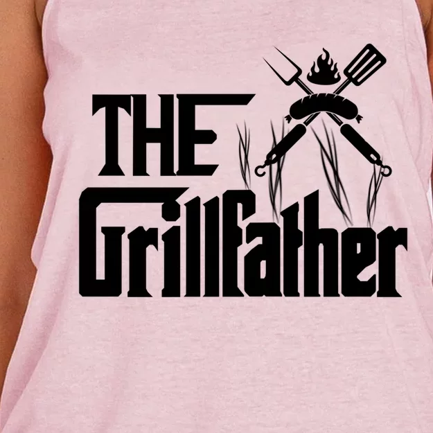 The Grillfather Funny Pun Bbq Grill And Smoker Barbecue Chef Gift Women's Knotted Racerback Tank