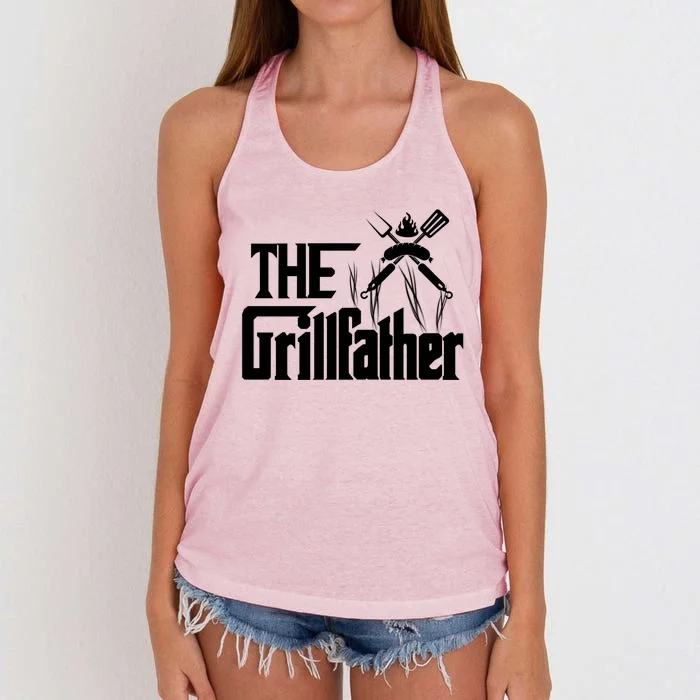 The Grillfather Funny Pun Bbq Grill And Smoker Barbecue Chef Gift Women's Knotted Racerback Tank