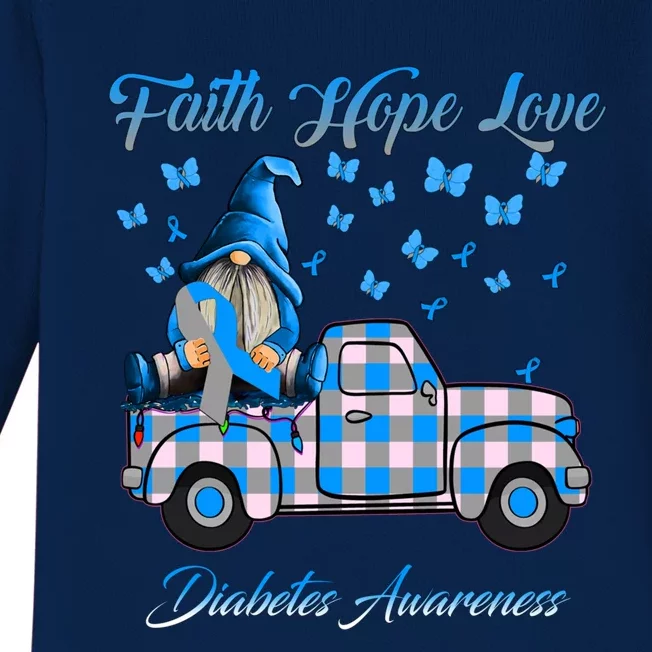 Truck Gnomes Faith Hope Love Diabetes Awareness Gift Baby Long Sleeve Bodysuit