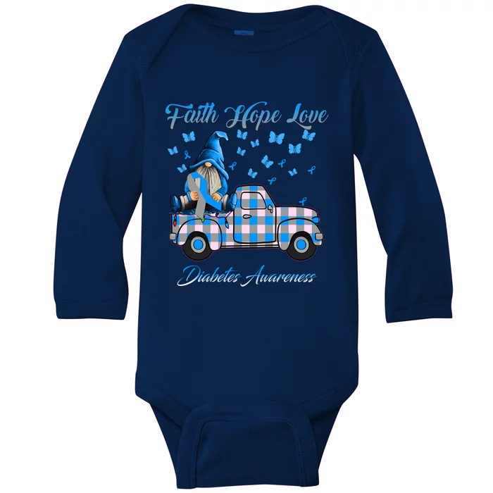 Truck Gnomes Faith Hope Love Diabetes Awareness Gift Baby Long Sleeve Bodysuit