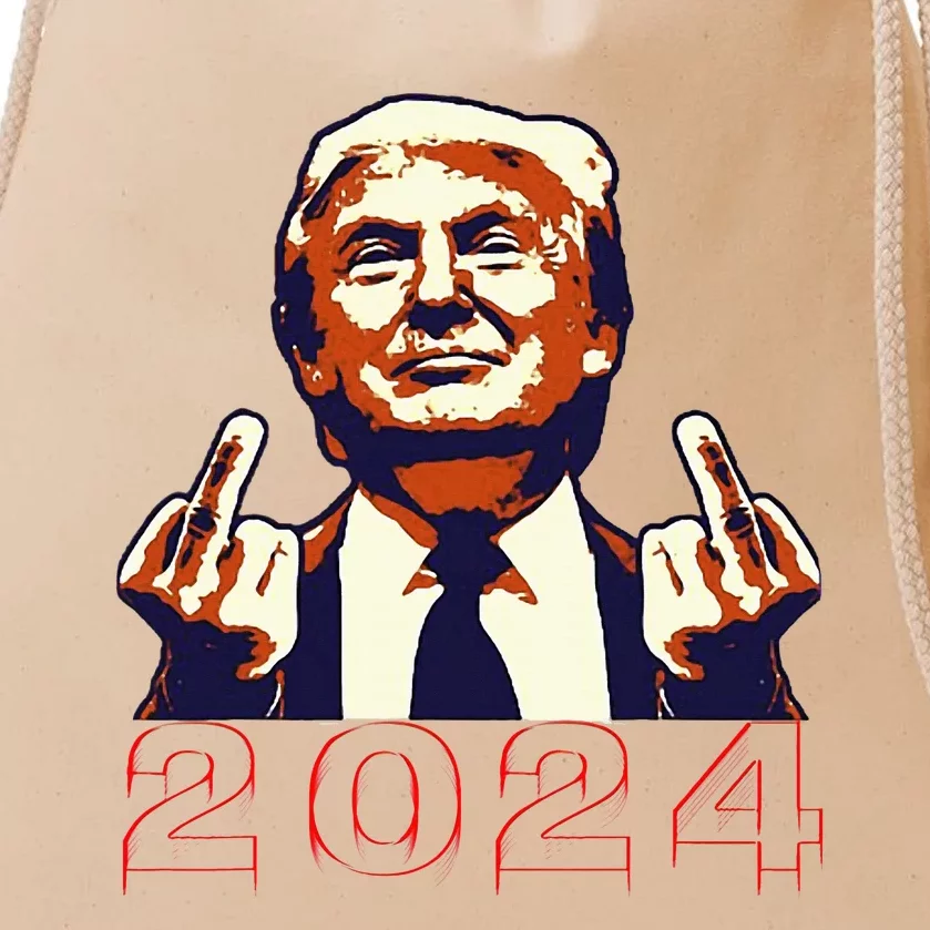 Trump Giving Finger 2024 Flipping Off Design Drawstring Bag