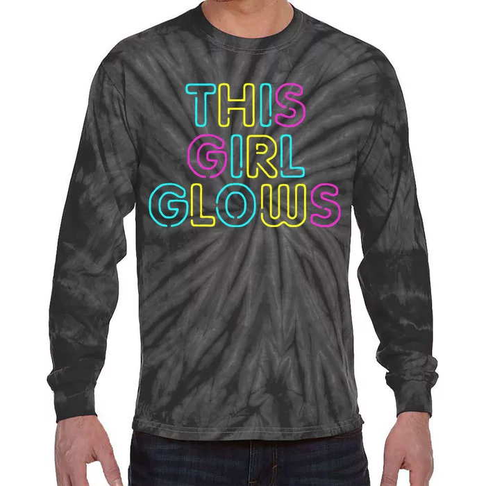 This Girl Glows Rave Party Glow Girl Retro 80s Party Tie-Dye Long Sleeve Shirt