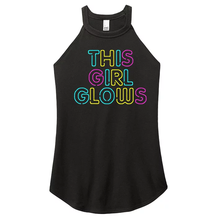 This Girl Glows Rave Party Glow Girl Retro 80s Party Women’s Perfect Tri Rocker Tank