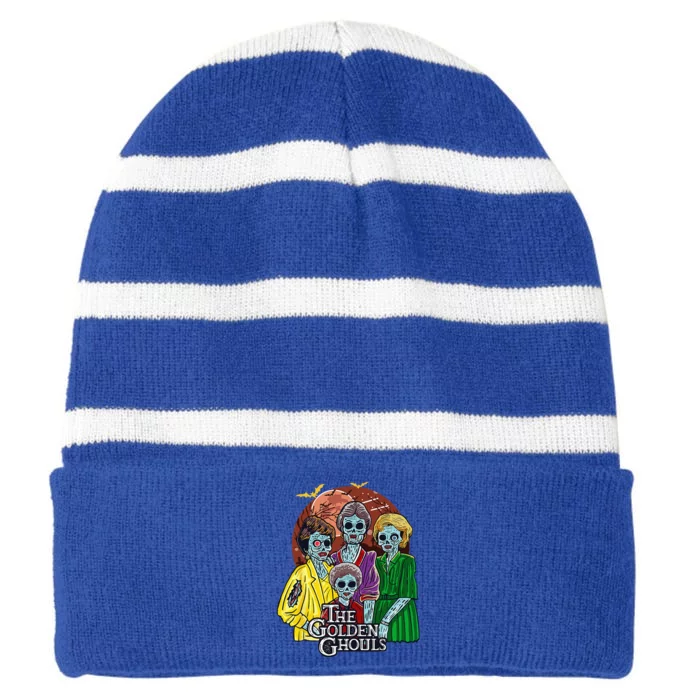 The Golden Ghouls Halloween Striped Beanie with Solid Band