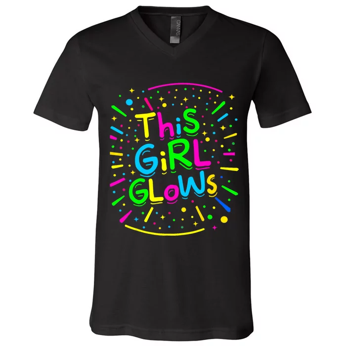 This Girl Glows Tie Dye Bright Colors 80s And 90s V-Neck T-Shirt