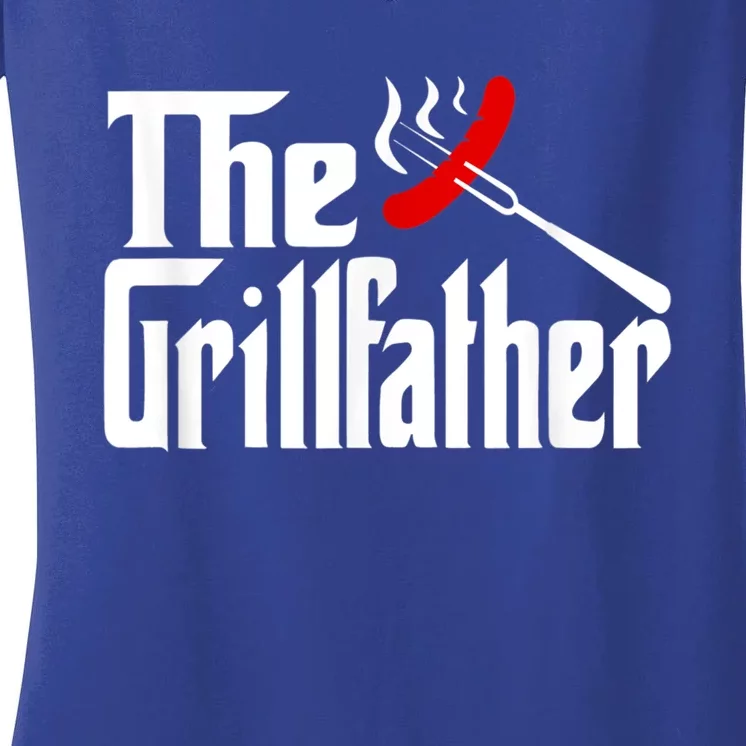 The Grillfather Grill Father Bbq Barbecue Funny Fathers Day Gift Women's V-Neck T-Shirt