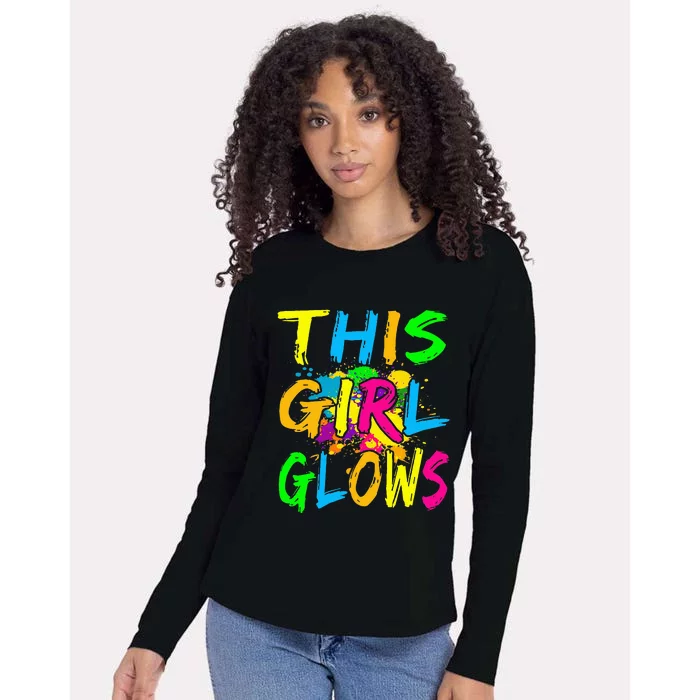 This Girl Glows Retro 80s Party Womens Cotton Relaxed Long Sleeve T-Shirt