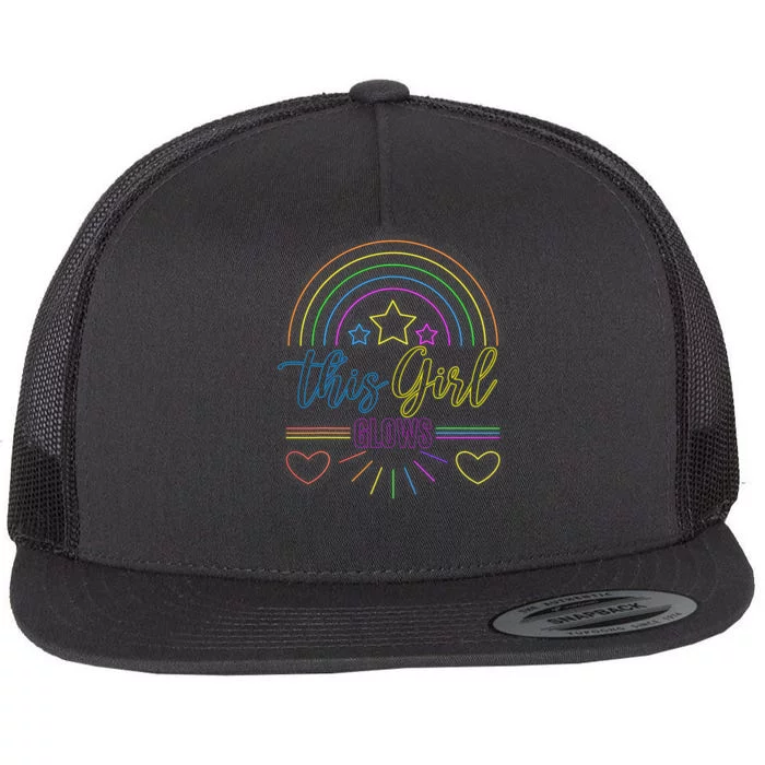 This Girl Glows Cute Girl Woman Tie Dye 80s Party Team Flat Bill Trucker Hat