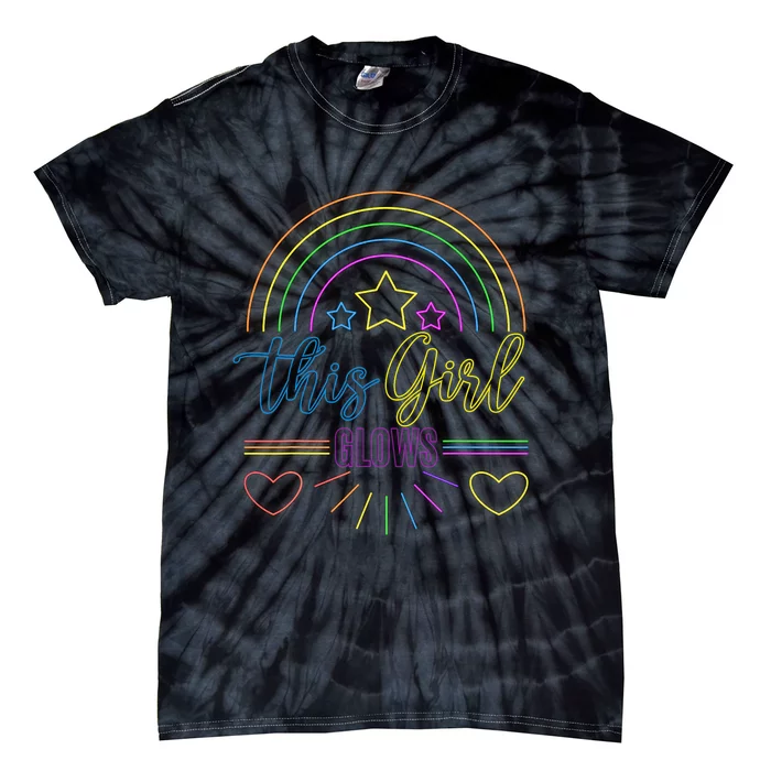 This Girl Glows Cute Girl Woman Tie Dye 80s Party Team Tie-Dye T-Shirt