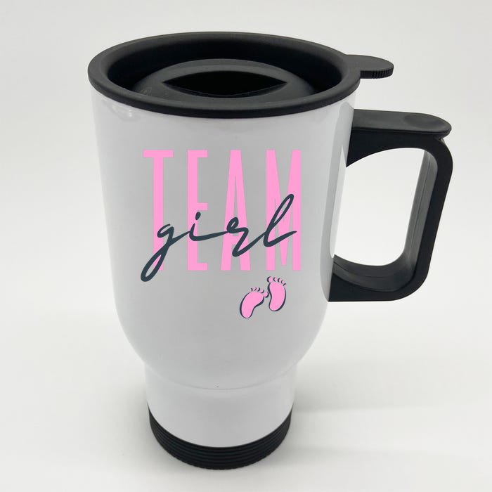 Team Girl Gender Reveal Party Team Pink Baby Announcement Front & Back Stainless Steel Travel Mug