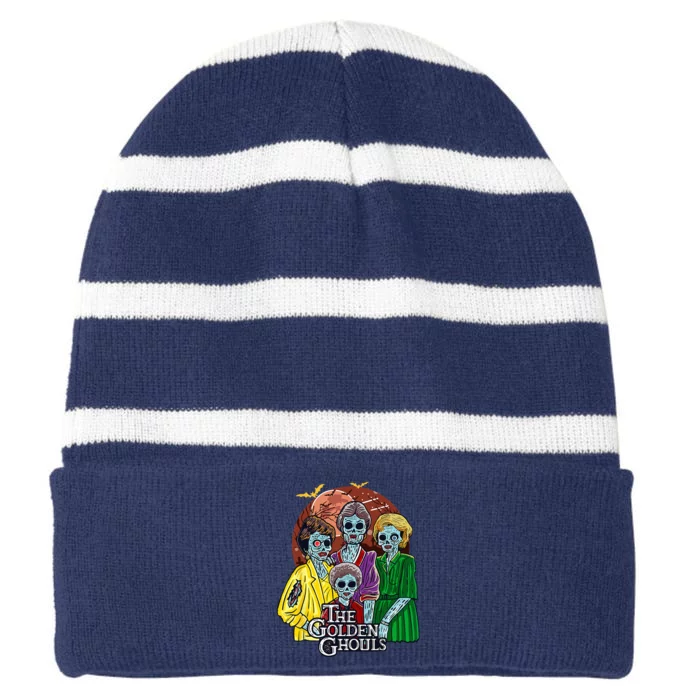 The Golden Ghouls Halloween Striped Beanie with Solid Band