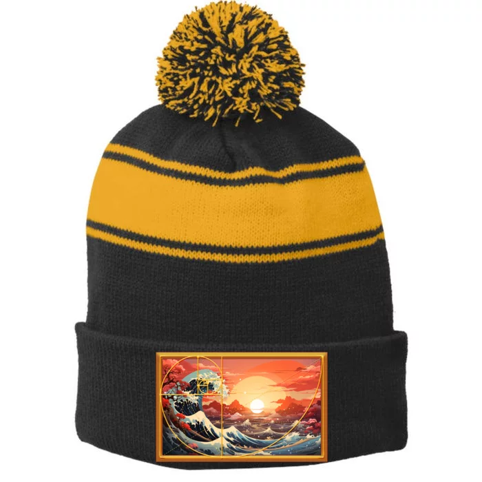 The Great Golden Ratio Wave Stripe Pom Pom Beanie