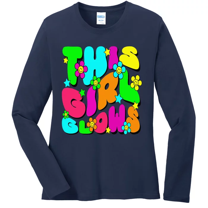 This Girl Glows Tie Dye Bright Colors 80S And 90S Ladies Long Sleeve Shirt