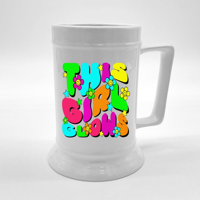 This Girl Glows Tie Dye Bright Colors 80S And 90S Front & Back Beer Stein