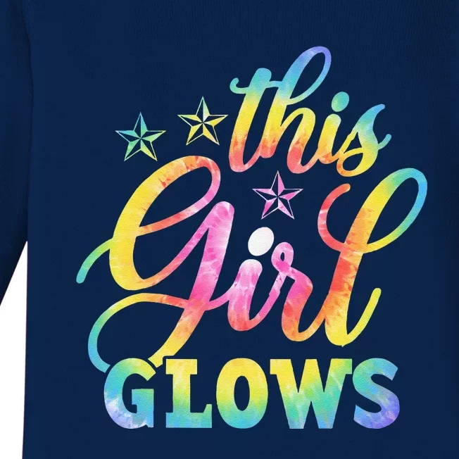 This Girl Glows Tie Dye 80s Themed Disco Baby Long Sleeve Bodysuit