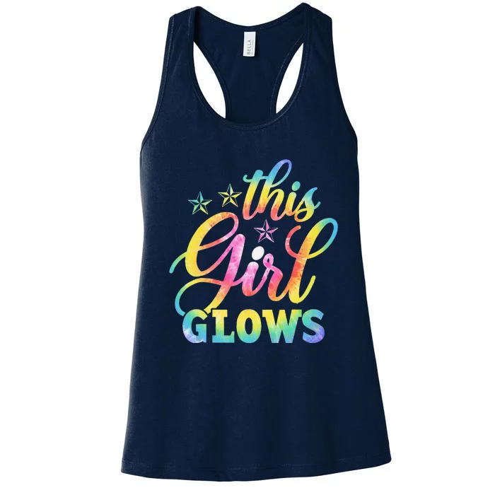 This Girl Glows Tie Dye 80s Themed Disco Women's Racerback Tank