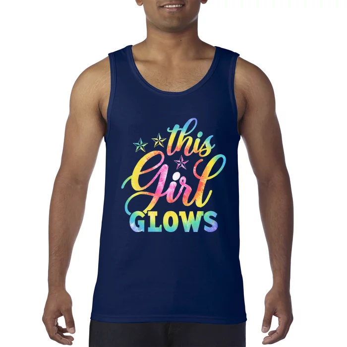 This Girl Glows Tie Dye 80s Themed Disco Tank Top