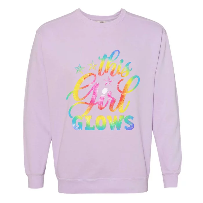 This Girl Glows Tie Dye 80s Themed Disco Garment-Dyed Sweatshirt