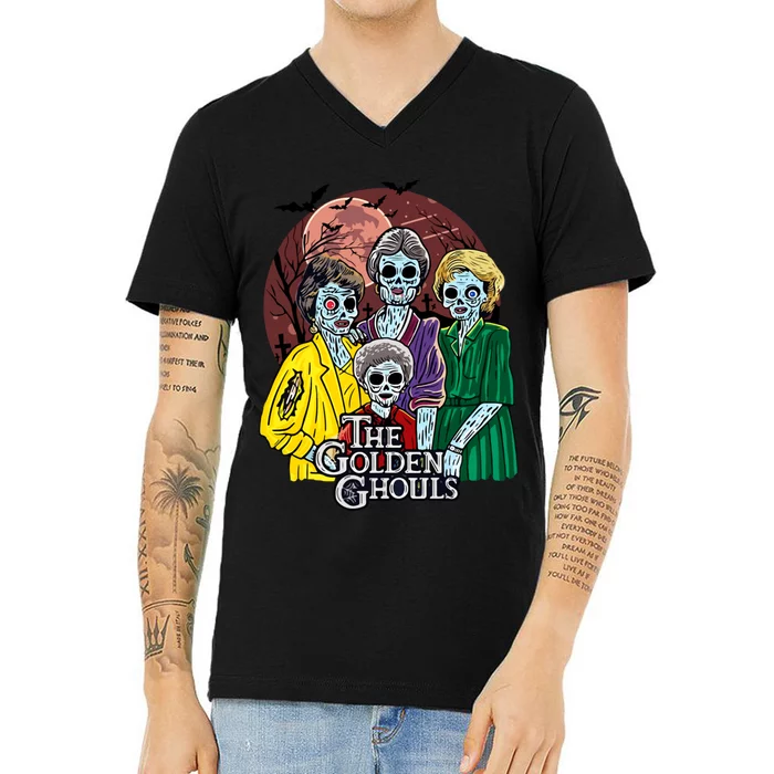 The Golden Ghouls Halloween Zombie Funny Halloween V-Neck T-Shirt