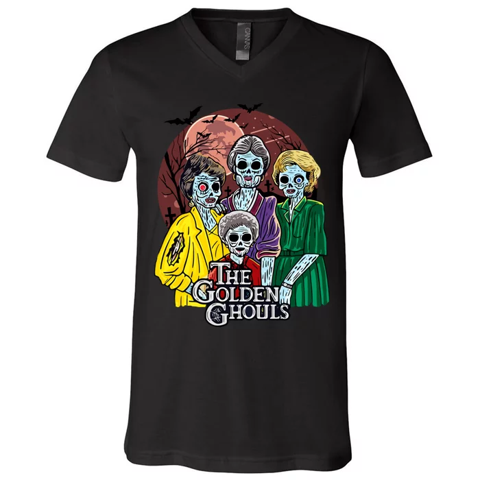 The Golden Ghouls Halloween Zombie Funny Halloween V-Neck T-Shirt