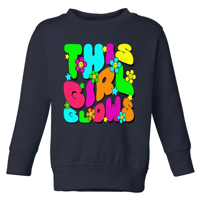 This Girl Glows Tie Dye Bright Colors 80S And 90S Toddler Sweatshirt