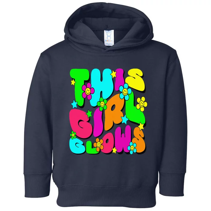 This Girl Glows Tie Dye Bright Colors 80S And 90S Toddler Hoodie