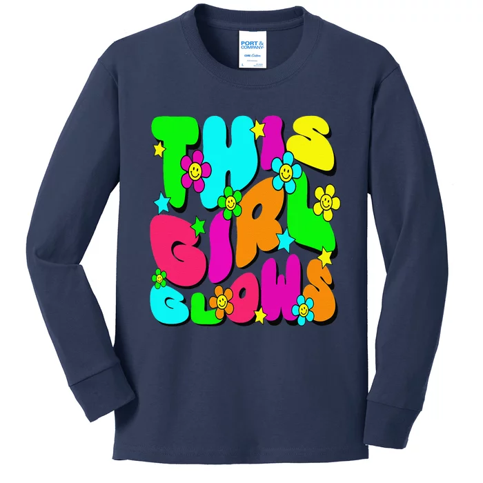 This Girl Glows Tie Dye Bright Colors 80S And 90S Kids Long Sleeve Shirt