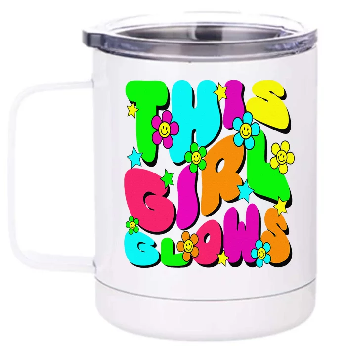 This Girl Glows Tie Dye Bright Colors 80S And 90S Front & Back 12oz Stainless Steel Tumbler Cup