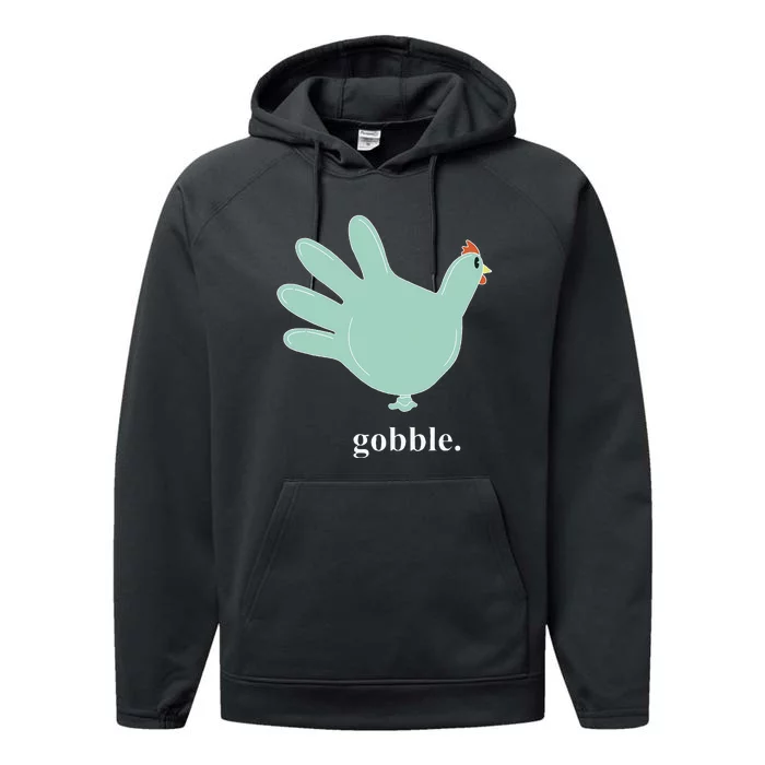 Turkey Glove Gobble Thanksgiving Thankful Nurse Performance Fleece Hoodie