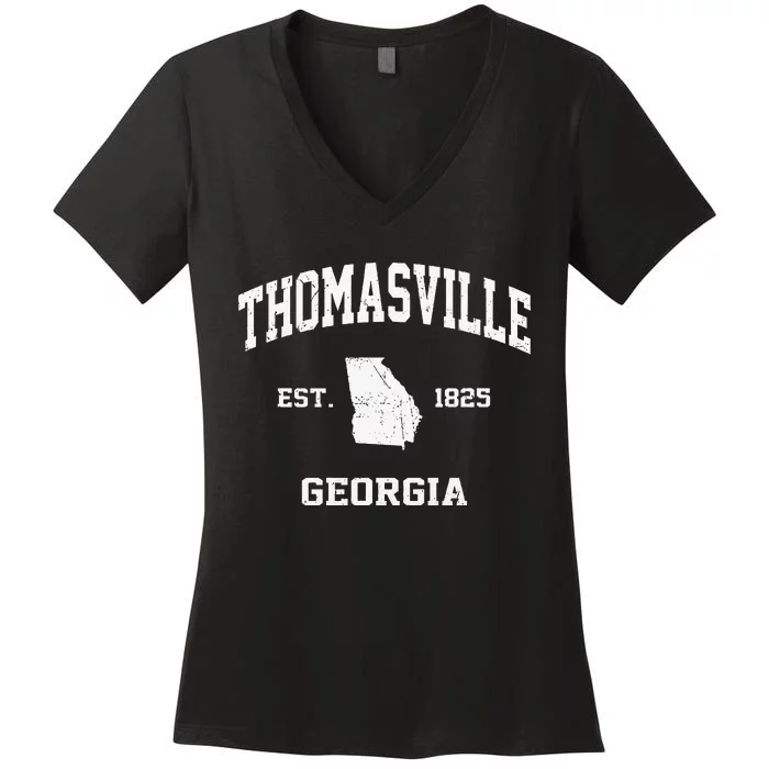 Thomasville Georgia GA Vintage State Athletic Style Women's V-Neck T-Shirt