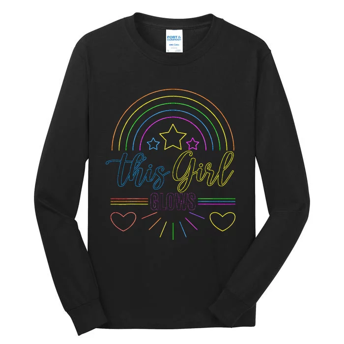 This Girl Glows Girl Woman Tie Dye 80s Party Team Tall Long Sleeve T-Shirt