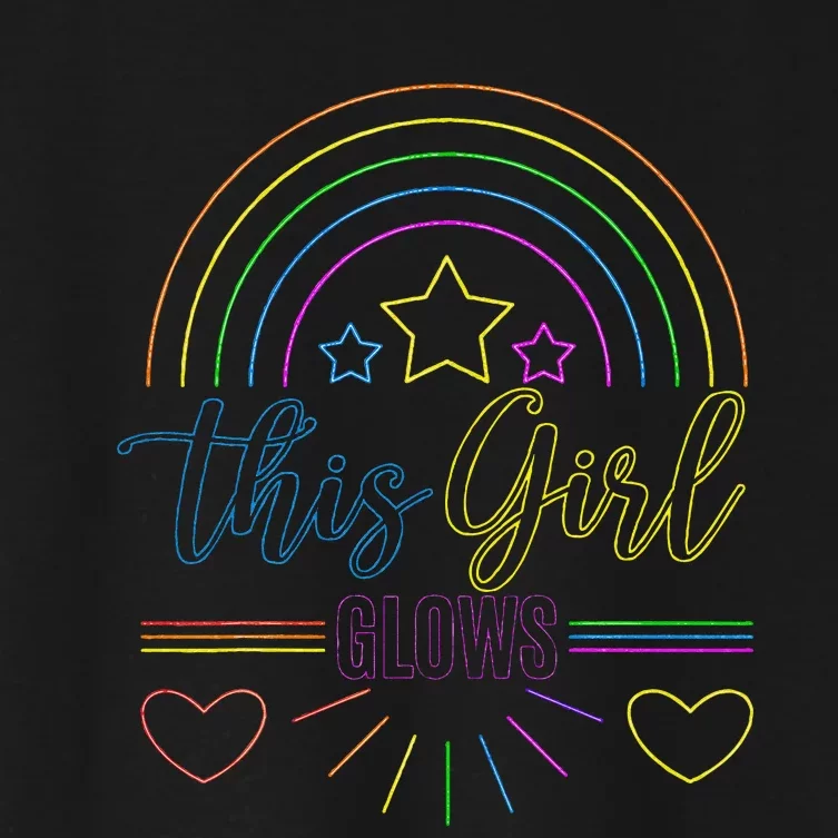 This Girl Glows Girl Woman Tie Dye 80s Party Team Women's Crop Top Tee