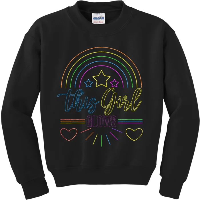 This Girl Glows Girl Woman Tie Dye 80s Party Team Kids Sweatshirt