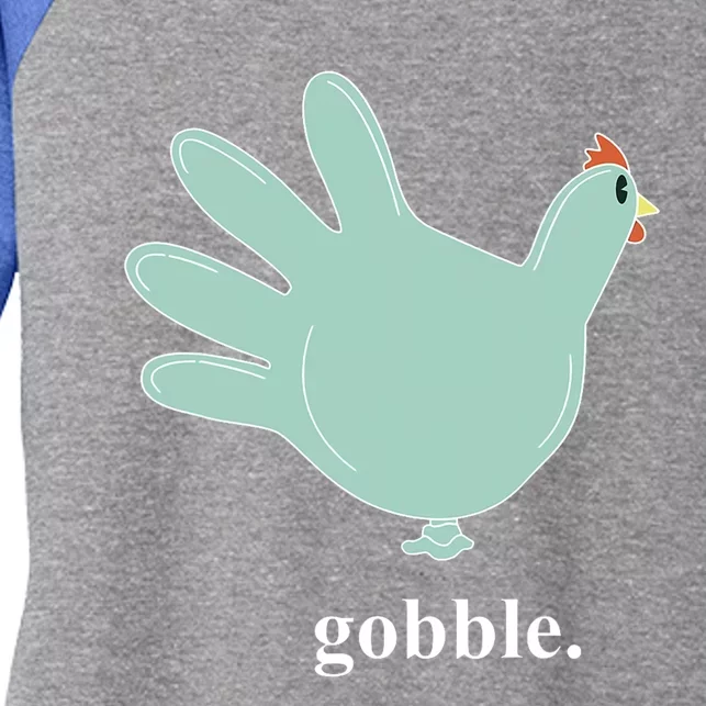 Turkey Glove Gobble Thanksgiving Thankful Nurse Women's Tri-Blend 3/4-Sleeve Raglan Shirt