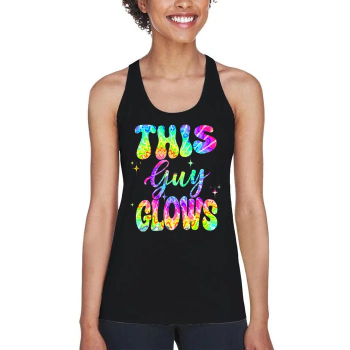 This Guy Glows Boy Birthday Party 80s Disco Theme Women's Racerback Tank