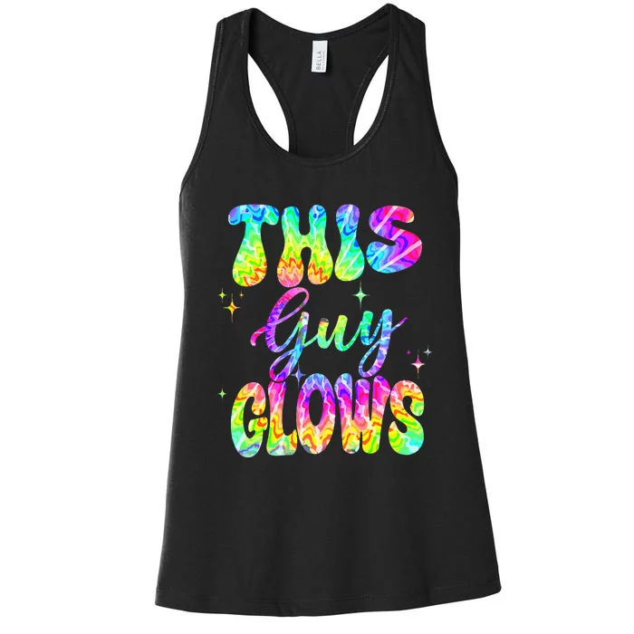 This Guy Glows Boy Birthday Party 80s Disco Theme Women's Racerback Tank