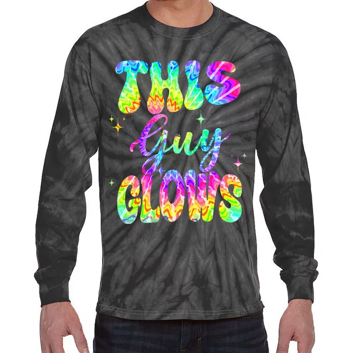 This Guy Glows Boy Birthday Party 80s Disco Theme Tie-Dye Long Sleeve Shirt