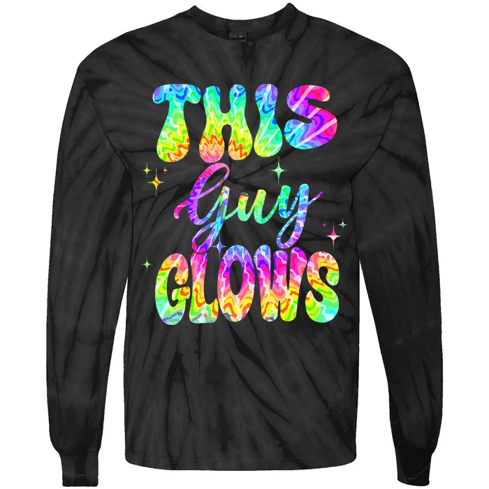 This Guy Glows Boy Birthday Party 80s Disco Theme Tie-Dye Long Sleeve Shirt