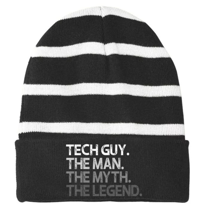 Tech Guy Gift The Man Myth Legend Striped Beanie with Solid Band