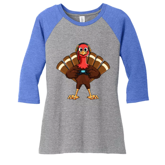 Thanksgiving Gaming Gobble Player Turkey Video Gamer Gift Great Gift Women's Tri-Blend 3/4-Sleeve Raglan Shirt