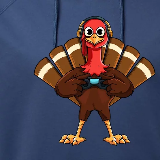 Thanksgiving Gaming Gobble Player Turkey Video Gamer Gift Great Gift Performance Fleece Hoodie