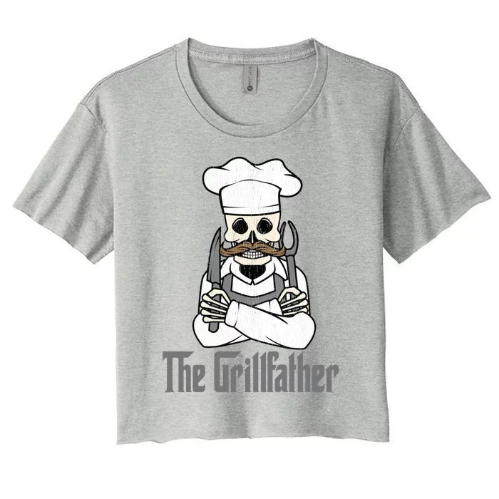 The Grillfather Grill Master Grillmaster Grilling Funny Bbq Gift Women's Crop Top Tee