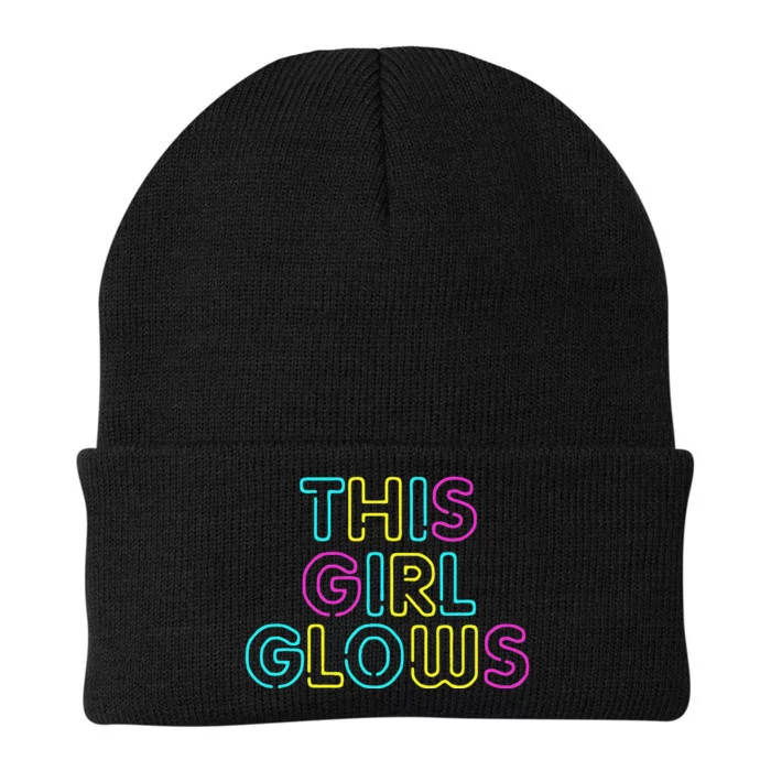 This Girl Glows Rave Party Glow Girl Retro 80s Party Knit Cap Winter Beanie