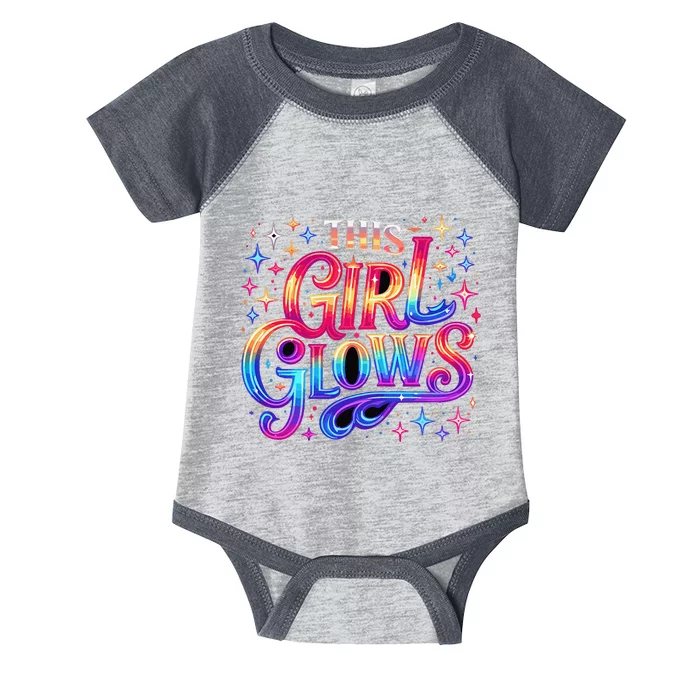 This Girl Glows 80s 90s Party Infant Baby Jersey Bodysuit