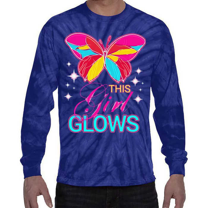 This Girl Glows Cute Girl Woman Tie Dye 80s Party Team Tie-Dye Long Sleeve Shirt